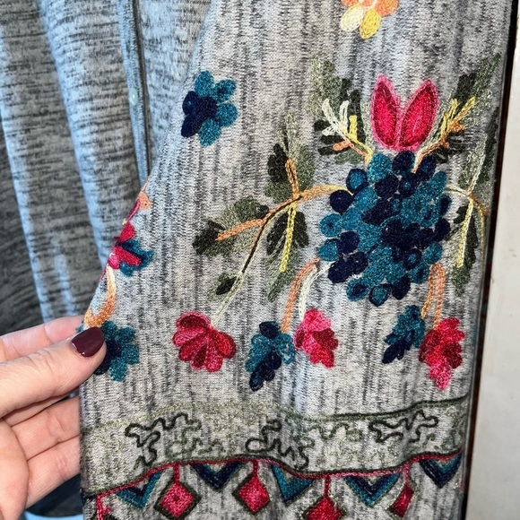 NWT Anthropologie Fig & Flower Cardigan Sweater 3X Gray Marled Embroidered Boho - Picture 3 of 7
